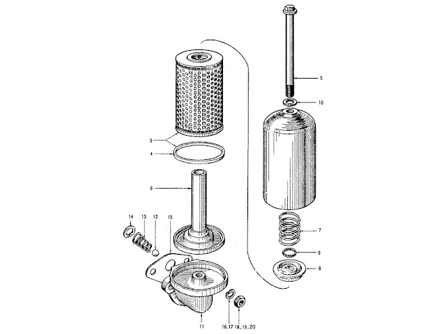 Datsun Fairlady Parts illustration no. 007-1 Oil Filter 1600 (R16) To E/# R-02311