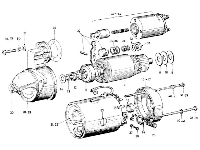 Datsun Fairlady Parts illustration no. 020A-1 Starter Motor 2000 (U20) (Mitsubishi)