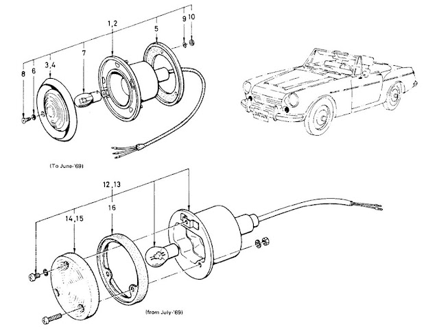 Datsun Fairlady Parts illustration no. 026-1 Front Parking & Turn Signal Lamps