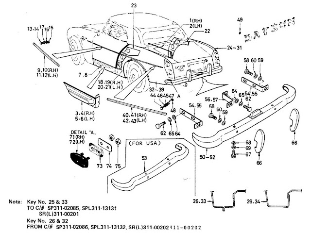 Datsun Fairlady Parts illustration no. 057A-1 Rear Outside View