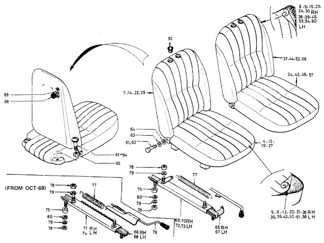 Datsun Fairlady Parts illustration no. 060B-1 Seat (1968-70)