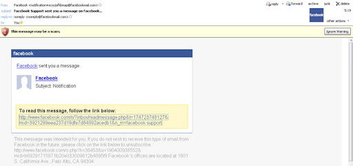 Facebook scam notification