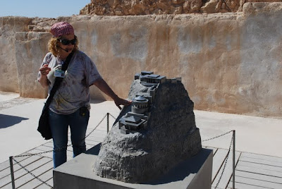 Masada - Our Jewish guide showing us a model of the lower front part of Masada