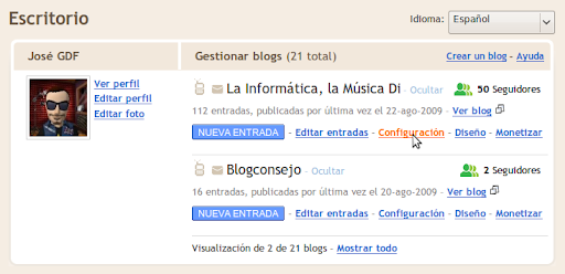 Escritorio de Blogger