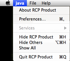 RCP Mac Application Menu