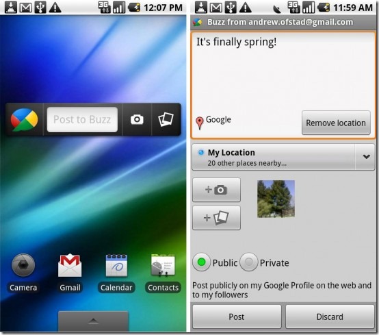 Google launches Buzz widget for Android