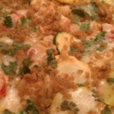 Imitation Crab and Pasta Alfredo Bake