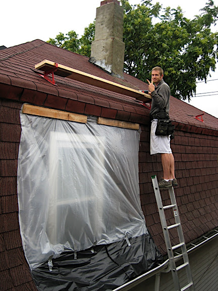 Josh perches precariously on a ladder