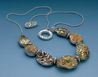 Fine silver, 24kt gold necklace "Golden Garden of the Seas"