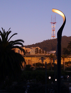 Dusk over San Francisco, Sutro Tower, and The California Academy of Sciences