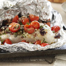 Sea Bass Puttanesca in a Foil Pouch