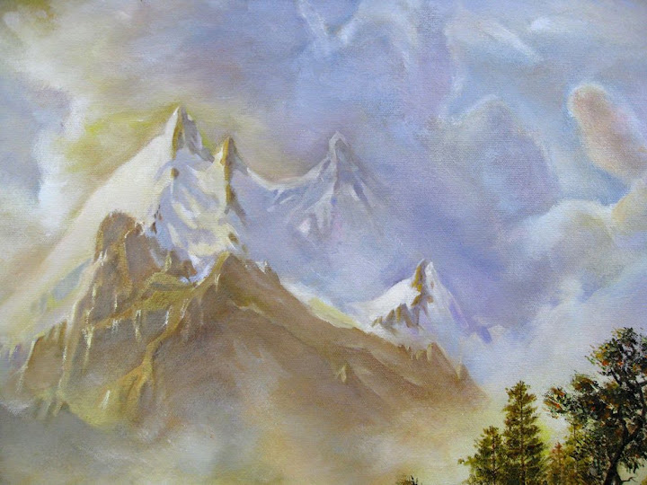 Albert Bierstadt - The Sierra Nevada in California copy detail