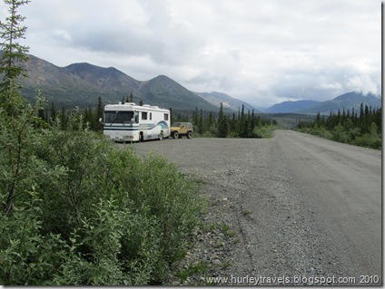 Our overnight stop on the Denali Highway.  We had 360 degrees of million-dollar scenery, changing with the weather and the light. It was  about 4:00 when we decided it was time to pull over. 