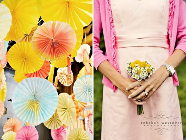 pink-yellow-blue-orange-wedding-reception-pink-bridesmaid-dresses-pink-bouquet-580x432 the sweetest occasion