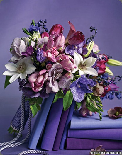 (clematis, parrot tulips, and kale), fierce purples (vanda orchids, hydrangeas, and delphiniums), and vibrant plums (gladiolus, mini calla lilies, tulips, and hellebores martha stewart