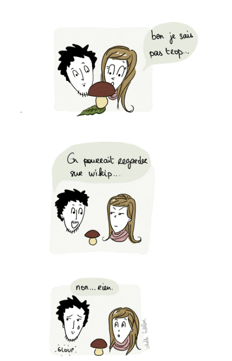 Dessin humour: un geek va aux champignons