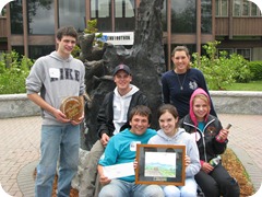 First Place Jay High School team members:  Devin Rose, Max Couture, Joe  Roy, Kelsey Macomber, Bethany Moore, and (Alternate) Daydra Loon (standing)