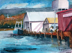 Watercolor painting, illustrating Garibaldi boat docks