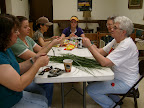 Roxanne Myers, Mitzi George, Chihhui Amanda Early, Somer George, Sally Duhon, and Anita Luff make palm crosses and fill Easter eggs on March 15, 2008.