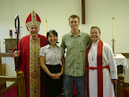 Bishop Bruce MacPherson, Twyla LeDoux, Justin LeDoux, and Mother Mitzi George following rite of reception on June 8, 2008