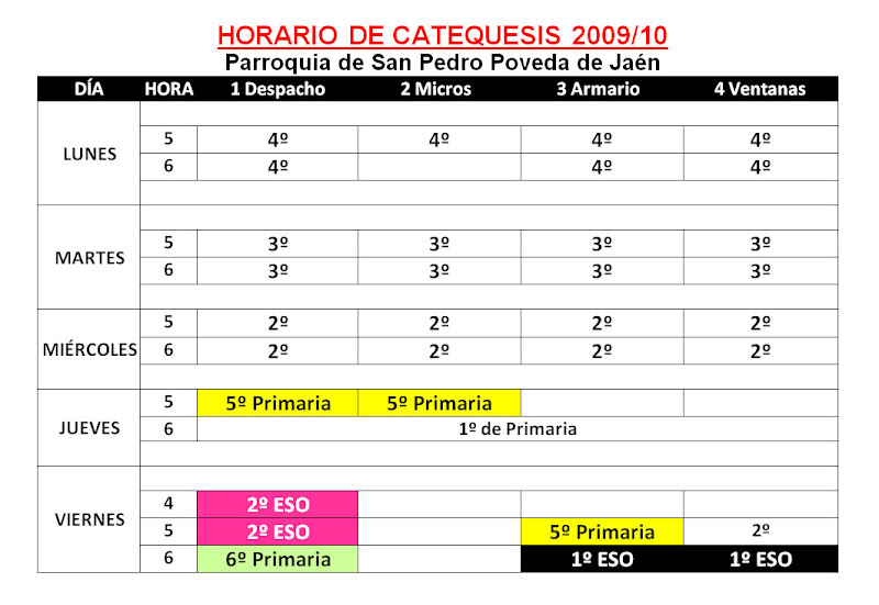Horario de Catequesis 2009