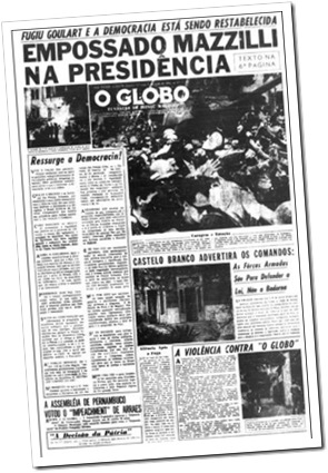 Capa do jornal "O Globo" em 2 de abril de 1964. Imagem: Acertodecontas.blog.br