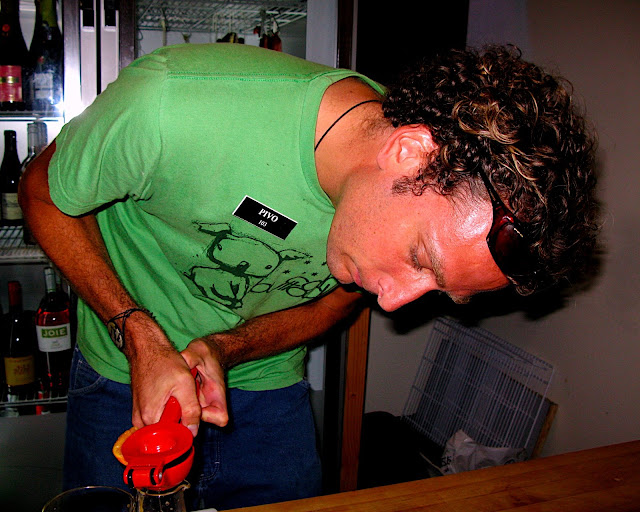 Damon Hanly making fresh-squeezed orange juice.