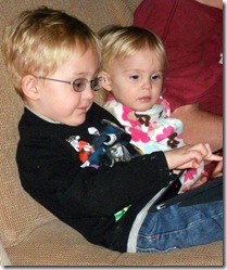 Hunter and Jenna playing iPad