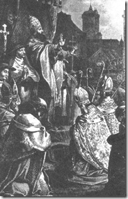 Pope Urban II preaches the First Crusade at the Council of Clermont.