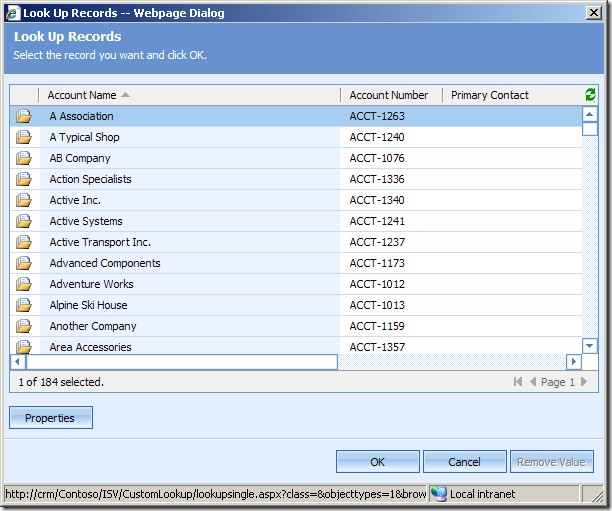 CRM Single Lookup Dialog