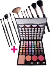 Paleta de Maquiagem Jasmyne + Estojo de Maquiagem Profissional com 15 Pincéis