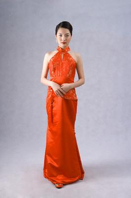 Young Woman in a Long Red Dress