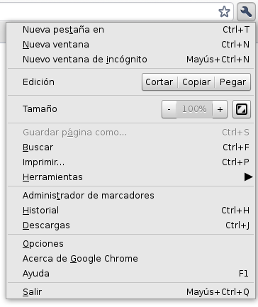 Menú Consolidado en Google Chrome 6