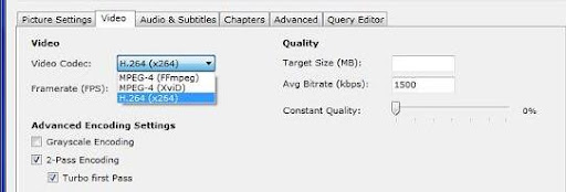 HandBrake CODEC Selector