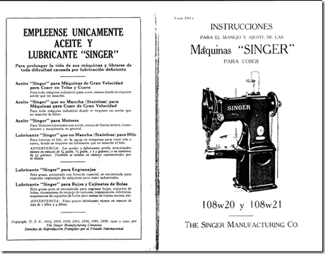 Manual SINGER, modelos 108w20 y 108w21