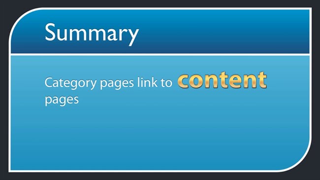 Category pages link to content pages