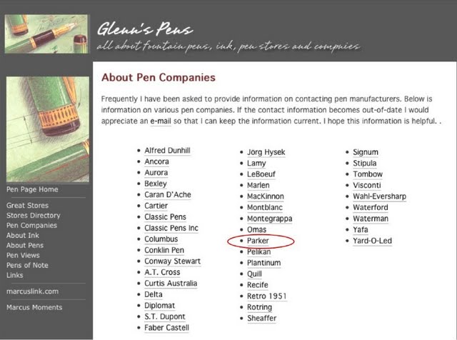 Parkerpen link on marcuslink.com
