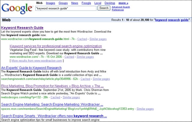Google results for Keyword Research Guide