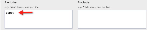 Linking text exclude depot