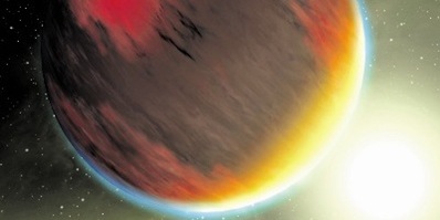 This artist's concept shows a cloudy Jupiter-like planet that orbits very close to its fiery hot star. NASA's Spitzer Space Telescope was recently used to capture spectra, or molecular fingerprints, of two "hot Jupiter" worlds like the one depicted here. This is the first time a spectrum has ever been obtained for an exoplanet, or a planet beyond our solar system.

The ground-breaking observations were made with Spitzer's spectrograph, which pries apart infrared light into its basic wavelengths, revealing the "fingerprints" of molecules imprinted inside. Spitzer studied two planets, HD 209458b and HD 189733b, both of which were found, surprisingly, to have no water in the tops of their atmospheres. The results suggest that the hot planets are socked in with dry, high clouds, which are obscuring water that lies underneath. In addition, HD209458b showed hints of silicates, suggesting that the high clouds on that planet contain very fine sand-like particles.

Capturing the spectra from the two hot-Jupiter planets was no easy feat. The planets cannot be distinguished from their stars and instead appear to telescopes as single blurs of light. One way to get around this is through what is known as the secondary eclipse technique. In this method, changes in the total light from a so-called transiting planet system are measured as a planet is eclipsed by its star, vanishing from our Earthly point of view. The dip in observed light can then be attributed to the planet alone. 

This technique, first used by Spitzer in 2005 to directly detect the light from an exoplanet, currently only works at infrared wavelengths, where the differences in brightness between the planet and star are less, and the planet's light is easier to pick out. For example, if the experiment had been done in visible light, the total light from the system would appear to be unchanged, even as the planet disappeared from view.

To capture spectra of the planets, Spitzer observed their secondary eclipses with its spectrograph. It took a spectrum of a star together with its planet, then, as the planet disappeared from view, a spectrum of just the star. By subtracting the spectrum of the star from the spectrum of the star and planet together, astronomers were able to determine the spectrum of the planet itself.

Neither of the parent stars for HD 209458b or HD 189733b can be seen with the naked eye. HD 209458b is located about 153 light-years away in the constellation Pegasus, while HD 189733b is about 62 light-years away in the constellation Vulpecula. Both planets zip around their stars in very tight orbits; HD 209458b circles once every 3.5 days, while HD 189733b orbits once every 2.2 days. 

Of the approximately 200 known exoplanets, there are 12 besides HD 209458b and HD 189733b whose orbits are inclined in such a way that, from our point of view, they pass in front of their stars. At least three of these transiting exoplanets are bright enough to follow in the footsteps of HD 209458b and HD 189733 and reveal their infrared spectra to Spitzer. Astronomers hope to use Spitzer's spectrograph in the future to study HD 209458b and HD 189733b again in much greater detail, and to examine some of the other candidates for the first time.