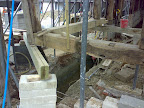 Bit by bit we lifted the Barn all around to build the new supporting wall