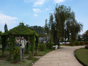 Steve under a topiary canopy.  They love topiary here
