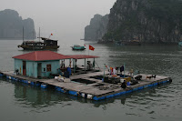 One of the fishing platforms, proudly displaying the Vietnamese flag. And the daily washing.