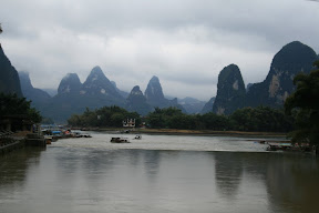 Looking out along the Li river at the limestone peaks that dominate the area.