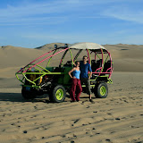 Lynette and I in front of our death buggy that careered over the dunes with a complete disregard for human life.