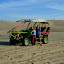 Lynette and I in front of our death buggy that careered over the dunes with a complete disregard for human life.