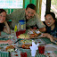 From left to right, Lynette, Steve, five fried Piranha on a plate, Alicia and Rita.