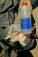 How a miner finishes his day, with four sticks of dynamite and some 96% alcohol!