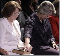 Annise Parker, the newly-elected happens-to-be-lesbian mayor of Houston was sworn in Monday and the opening prayer was given by Rev. Joel Osteen.