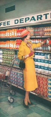 Lady at the shelf in a supermarket - 50's style